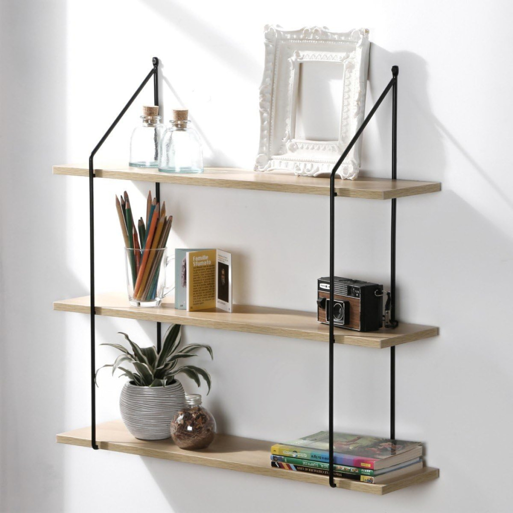 etagere bois et metal noir déco murale chambre