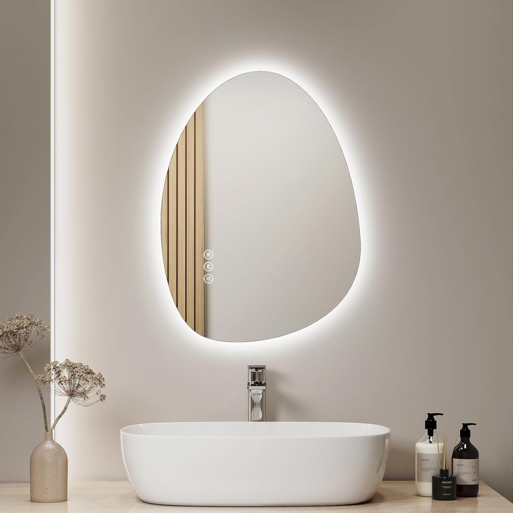 miroir ovoïde avec led intégrée, déco salle de bain