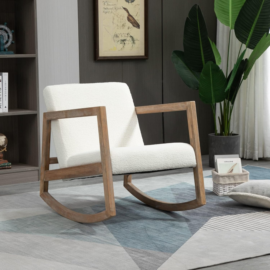 bois et  bouclette fauteuil tendance bois à bascule 